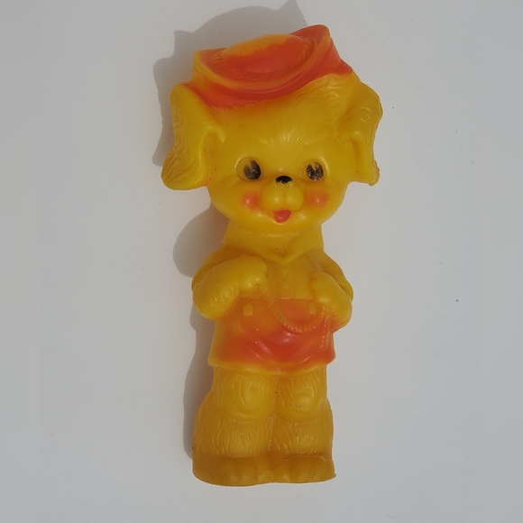 Vintage 1950's,  Ruth E Newton, NY: Boy Puppy Dog In Red Suit, Sun Rubber Co Toy - Picture 1 of 4